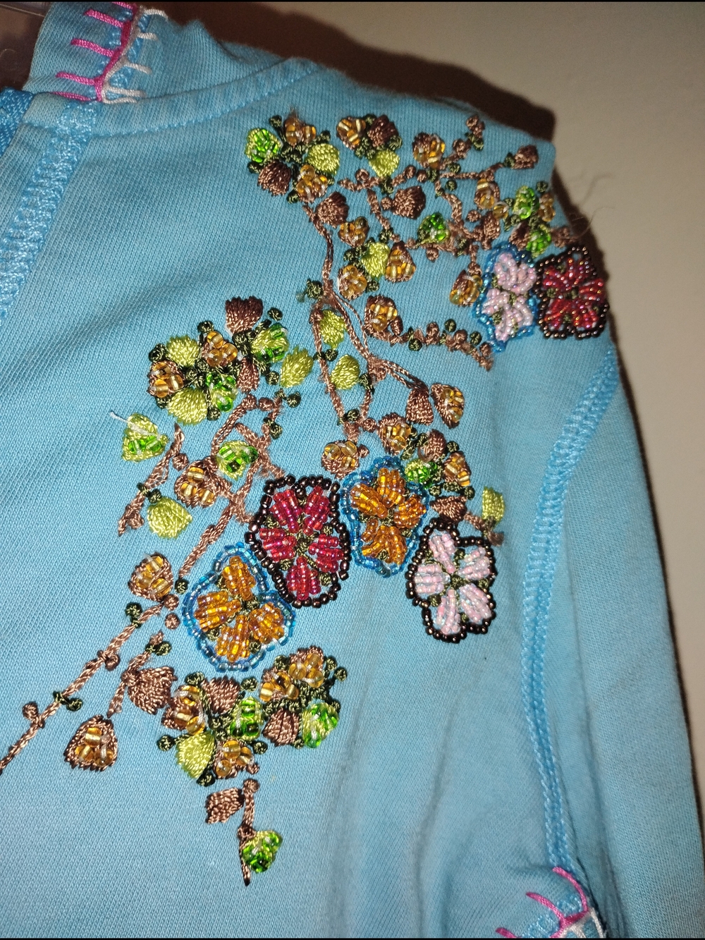 TWISTED HEART Turquoise Blue Embroidered Floral Hoodie